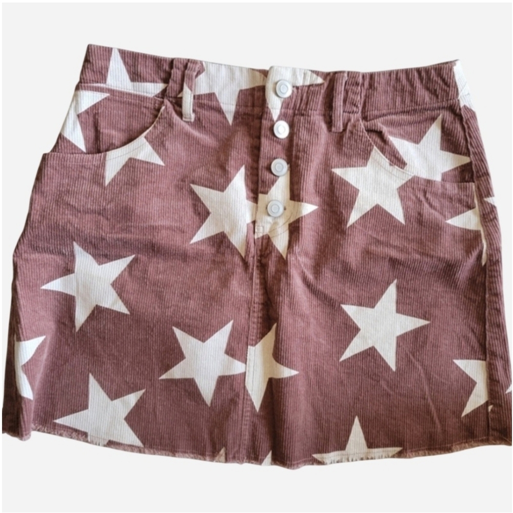 Alter'd State Star Print Mini Skirt Corduroy Medium Red White Medium